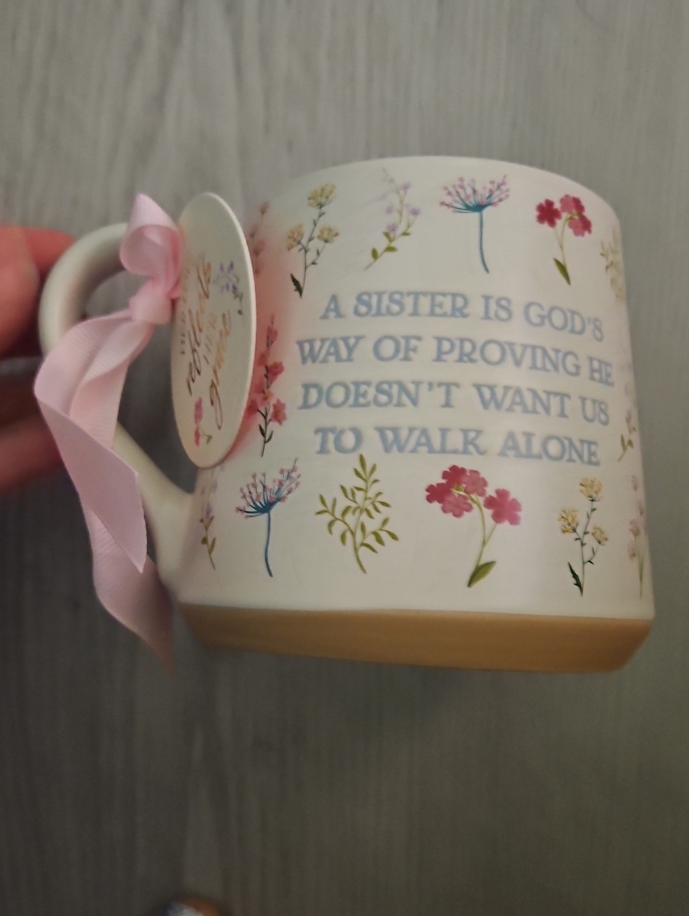 Inspirational Sister Floral Ceramic Mug - Pink Accents
